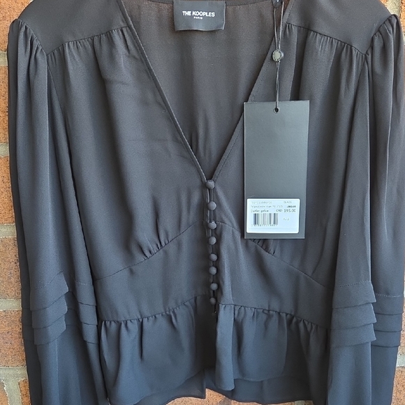 The Kooples Black V-Neck Button-Peplum Blouse - Picture 4 of 10